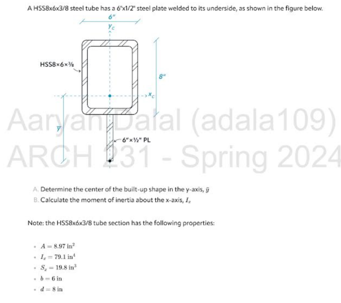 A HSS 8 6 3 8 steel tube has a 6 ' ' 1 2 ' '