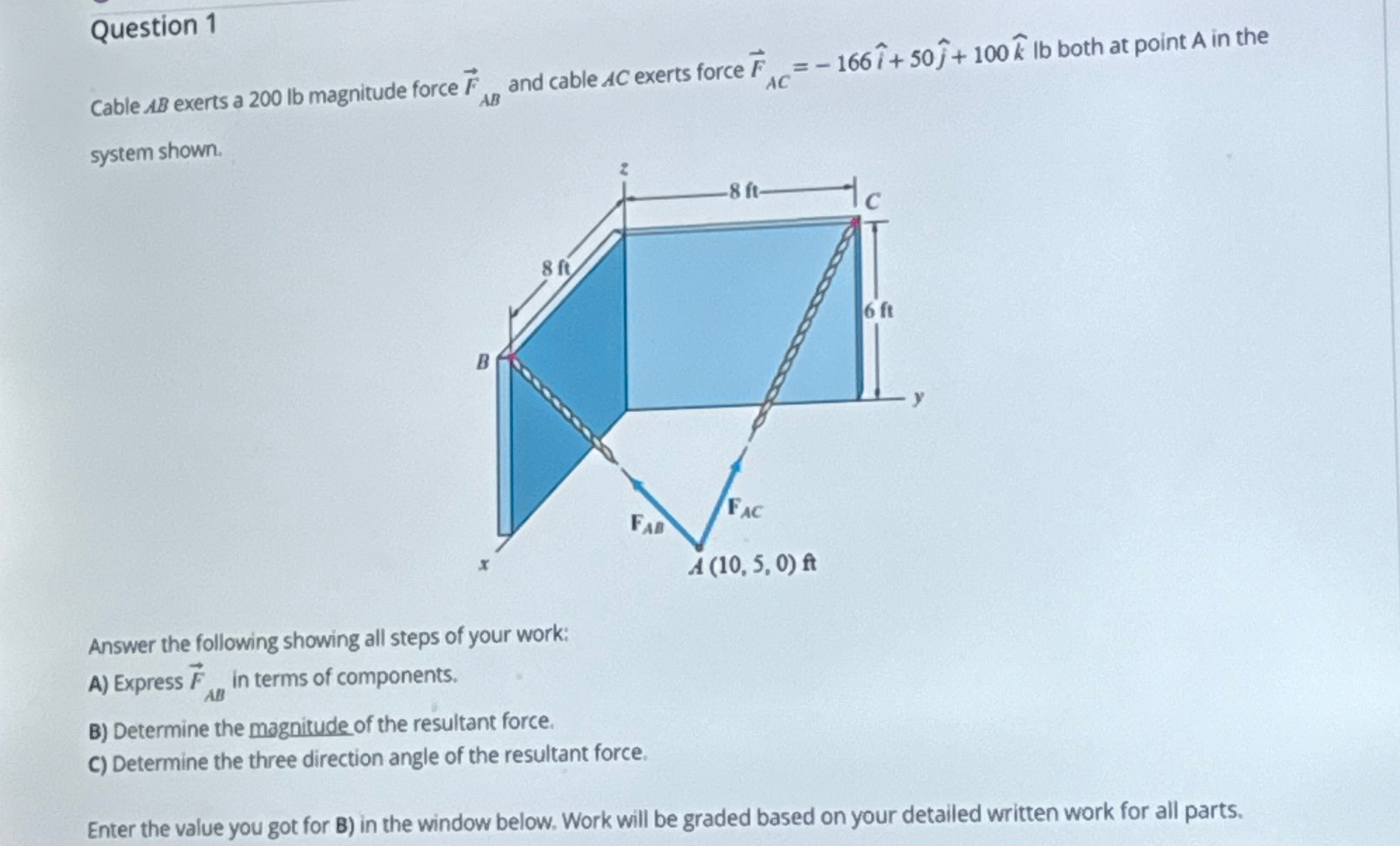 Cable A B exerts a 2 0 0 l b magnitude force vec