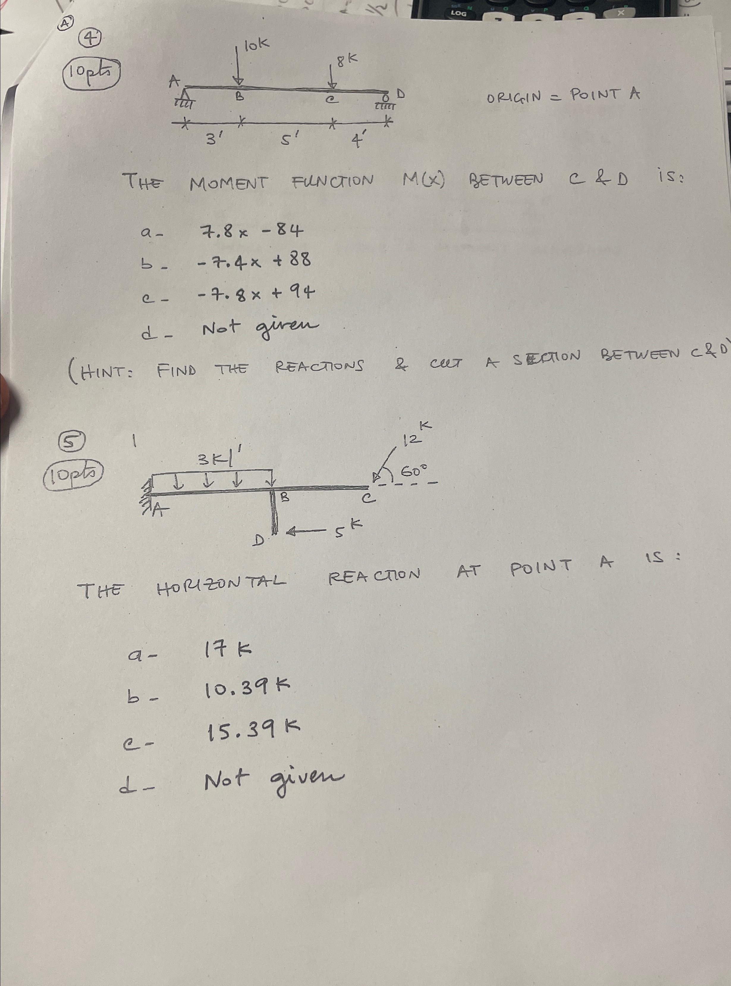 ( A ) ( 4 ) . 1 0 pts ORIGIN = POINT A THE MOMENT