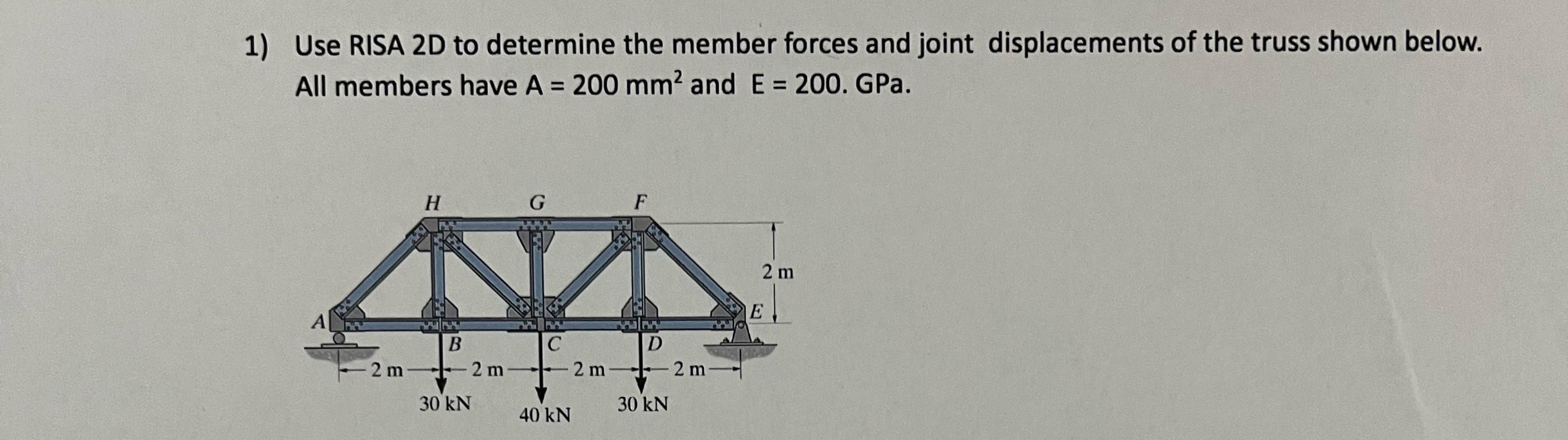 Use RISA 2 D to determine the member forces and