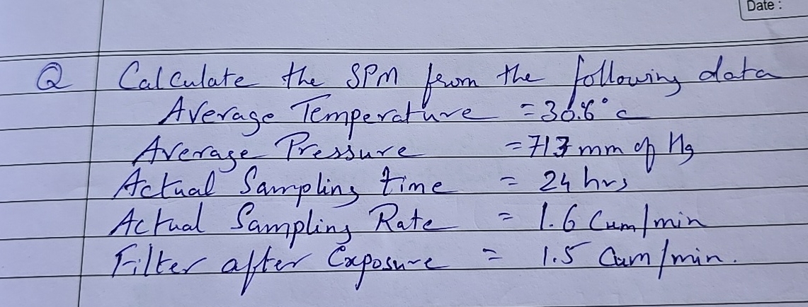 Q Calculate the SPM from the following data