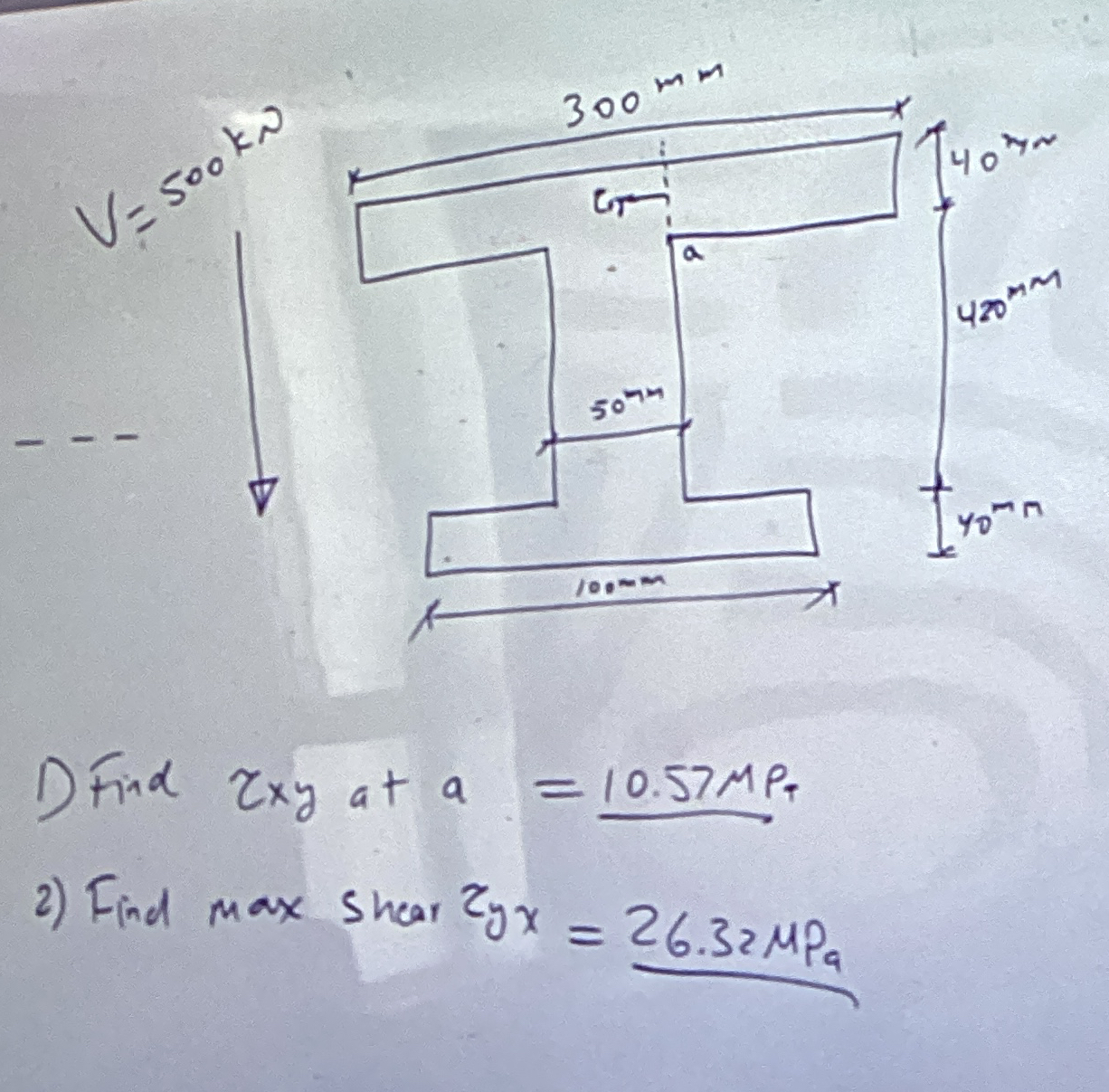 D Find x y at a = 1 0 . 5 7 M P T Find max shear