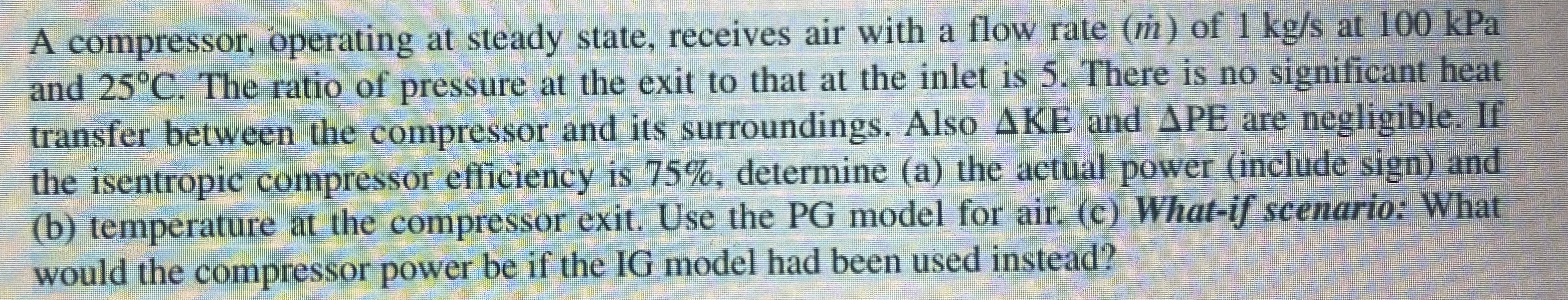A compressor, operating at steady state, receives