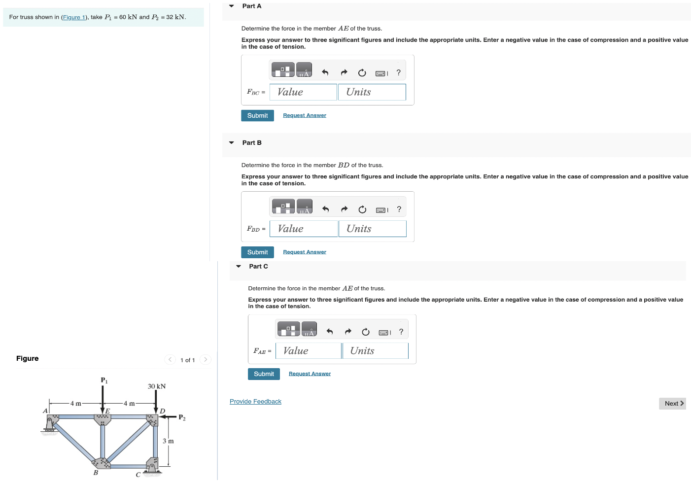 For truss shown in ( Figure 1 ) , take P 1 = 6 0