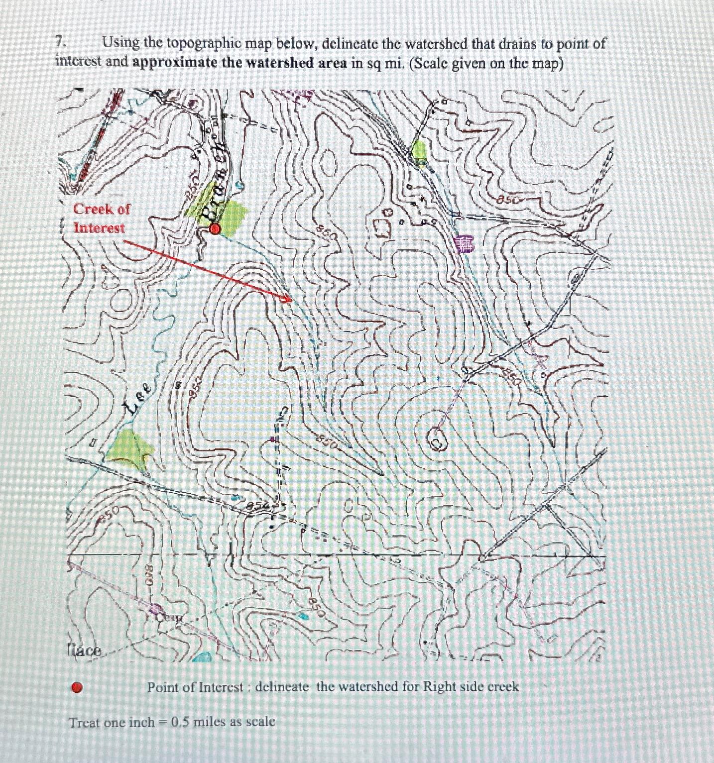 Using the topographic map below, delineate the