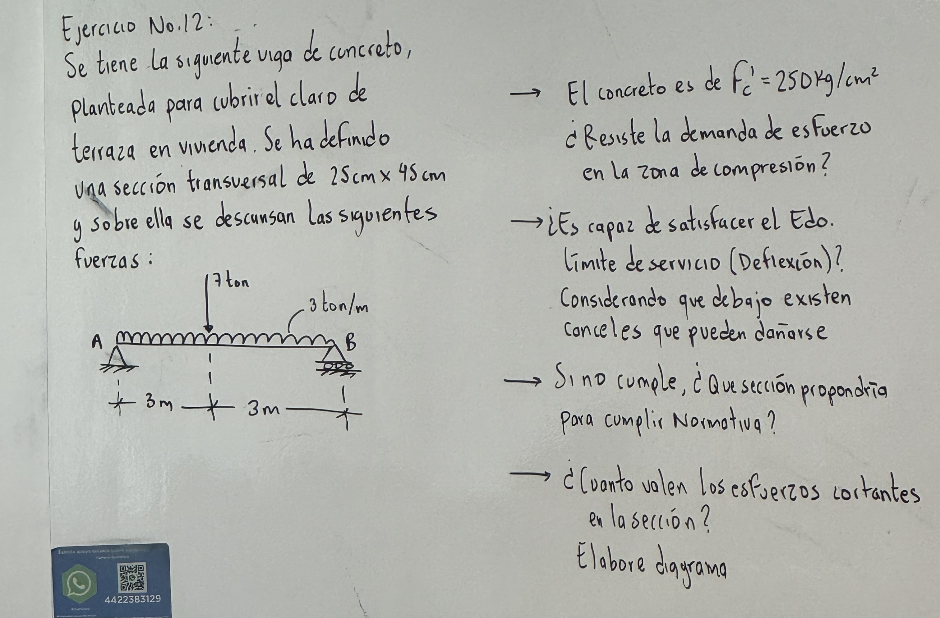 Ejercicio No . 1 2 : Se tiene La siguiente viga