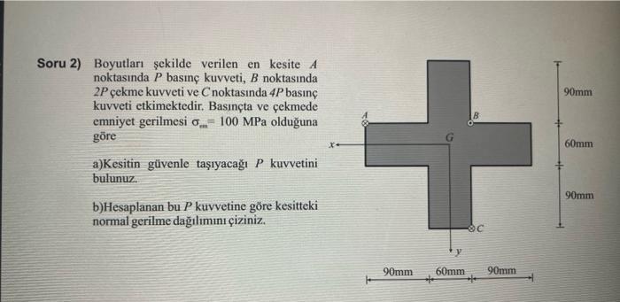 Boyutlari sekilde verilen en kesite A noktasinda