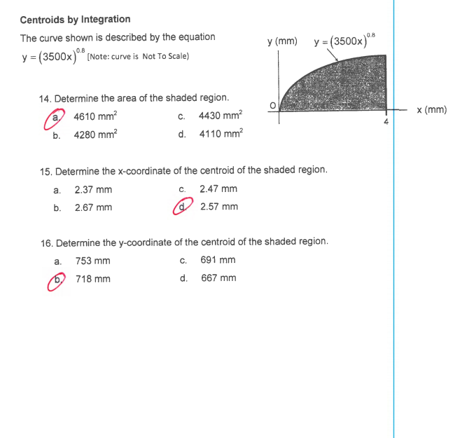 Centroids by Integration The curve shown is