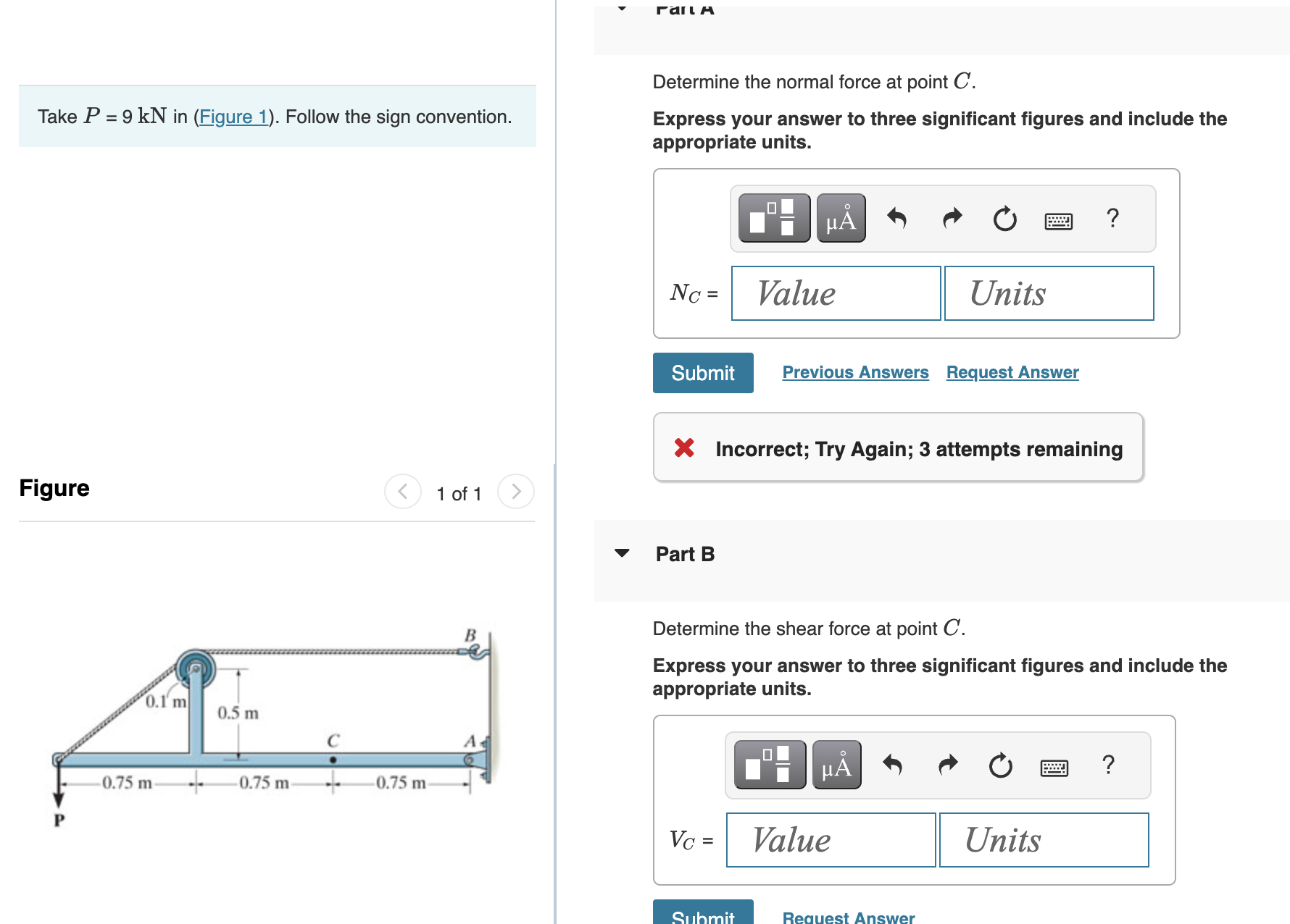 Take P = 9 k N in ( Figure 1 ) . Follow the sign