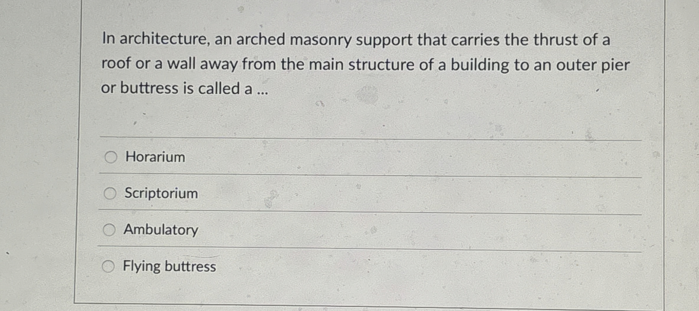 In architecture, an arched masonry support that