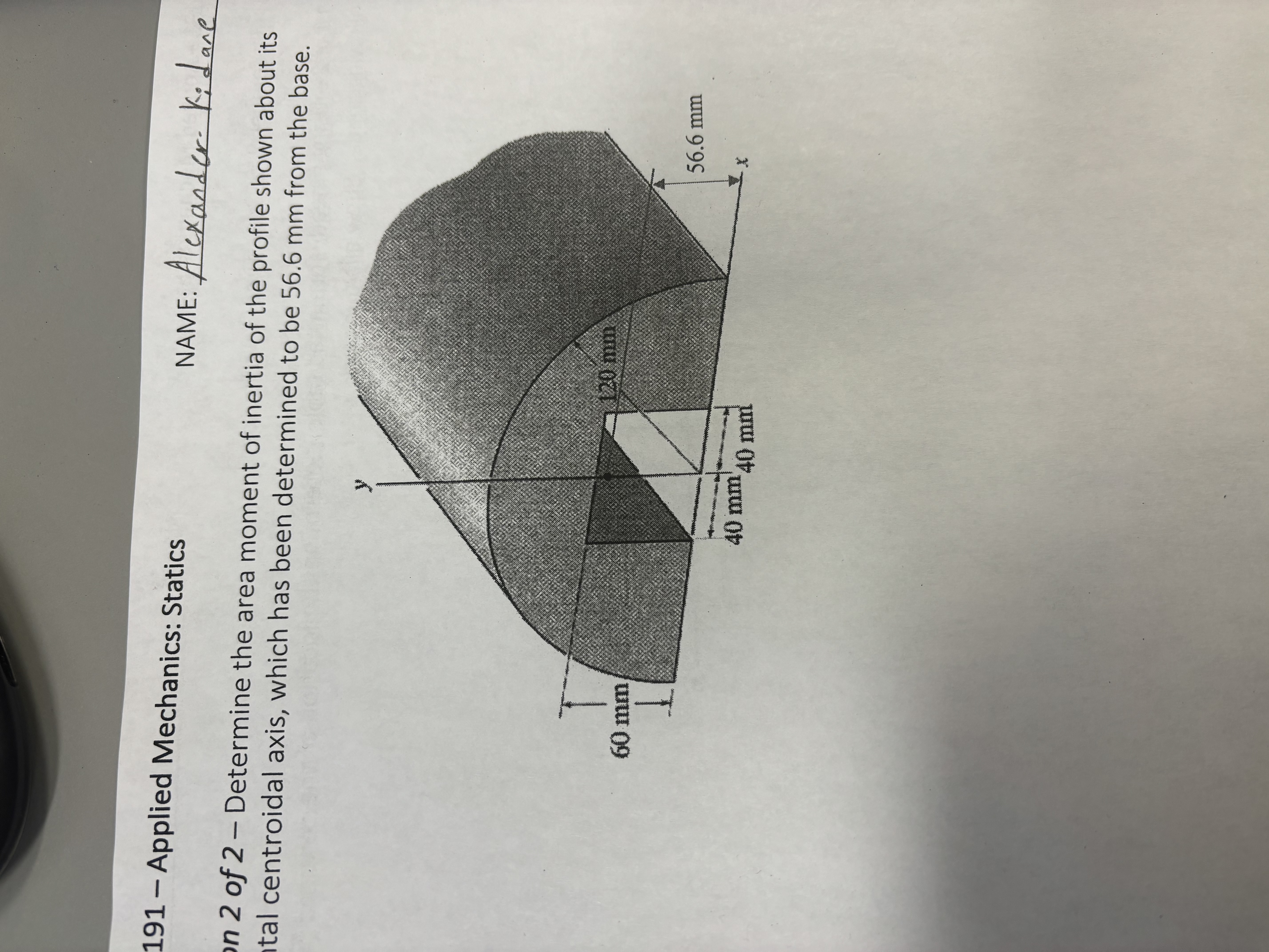 1 9 1 - Applied Mechanics: Statics NAME: