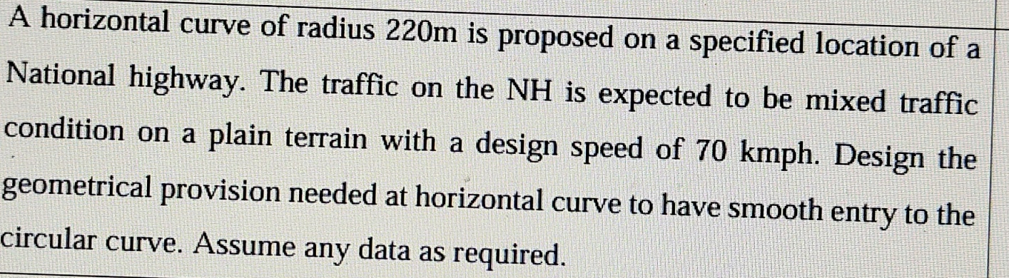 A horizontal curve of radius 2 2 0 m is proposed