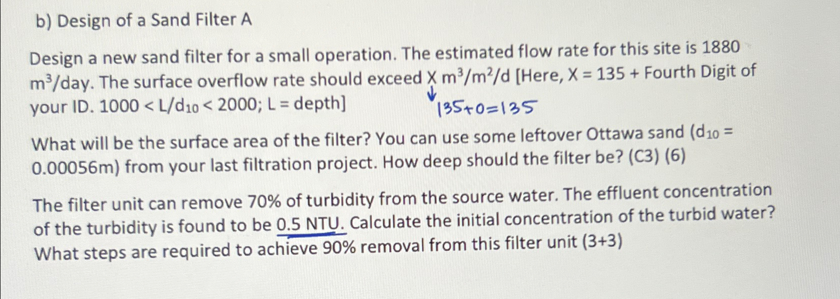 b ) Design of a Sand Filter A Solve numerically