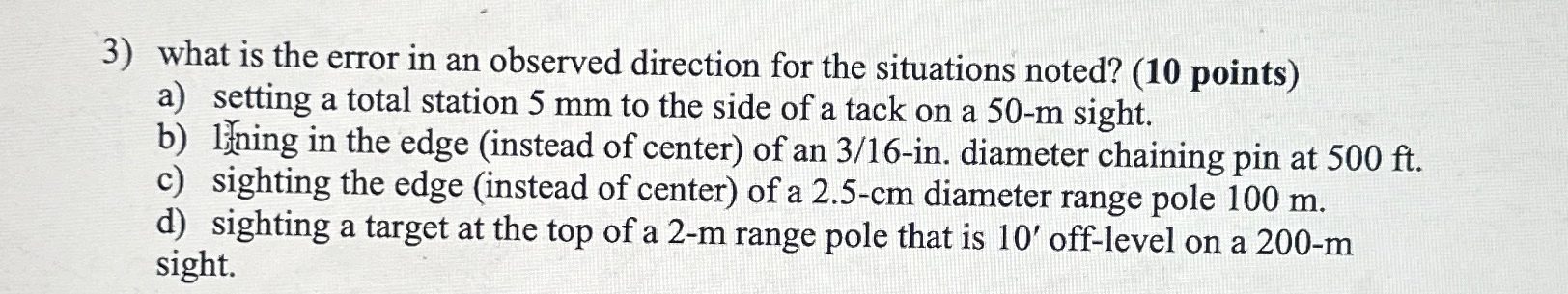 what is the error in an observed direction for