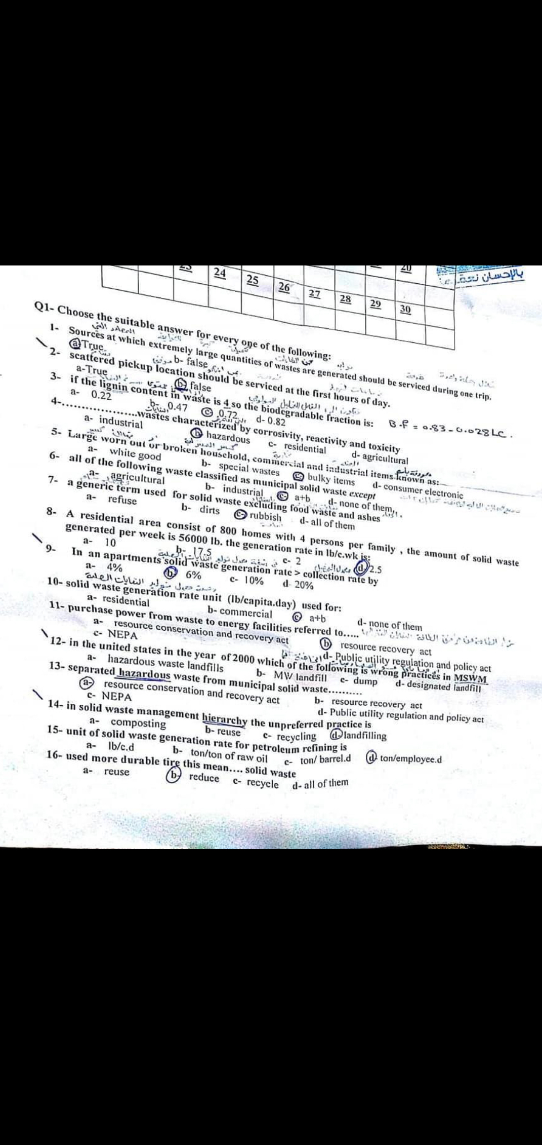 Q 1 - Choose the suitable answer for every one of