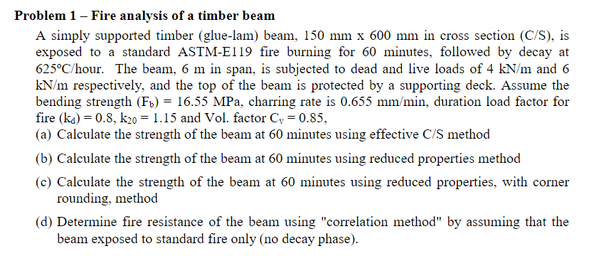 Problem 1 - Fire analysis of a timber beam A