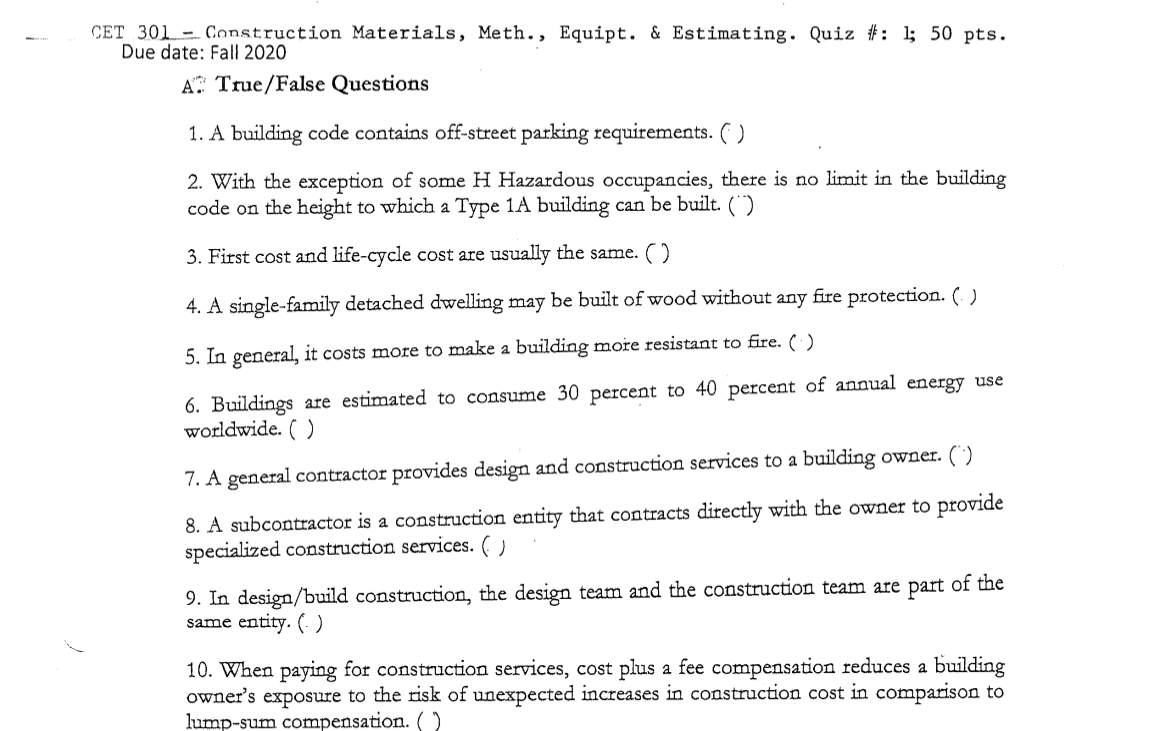 CET 3 0 1 - Construction Materials, Meth.,