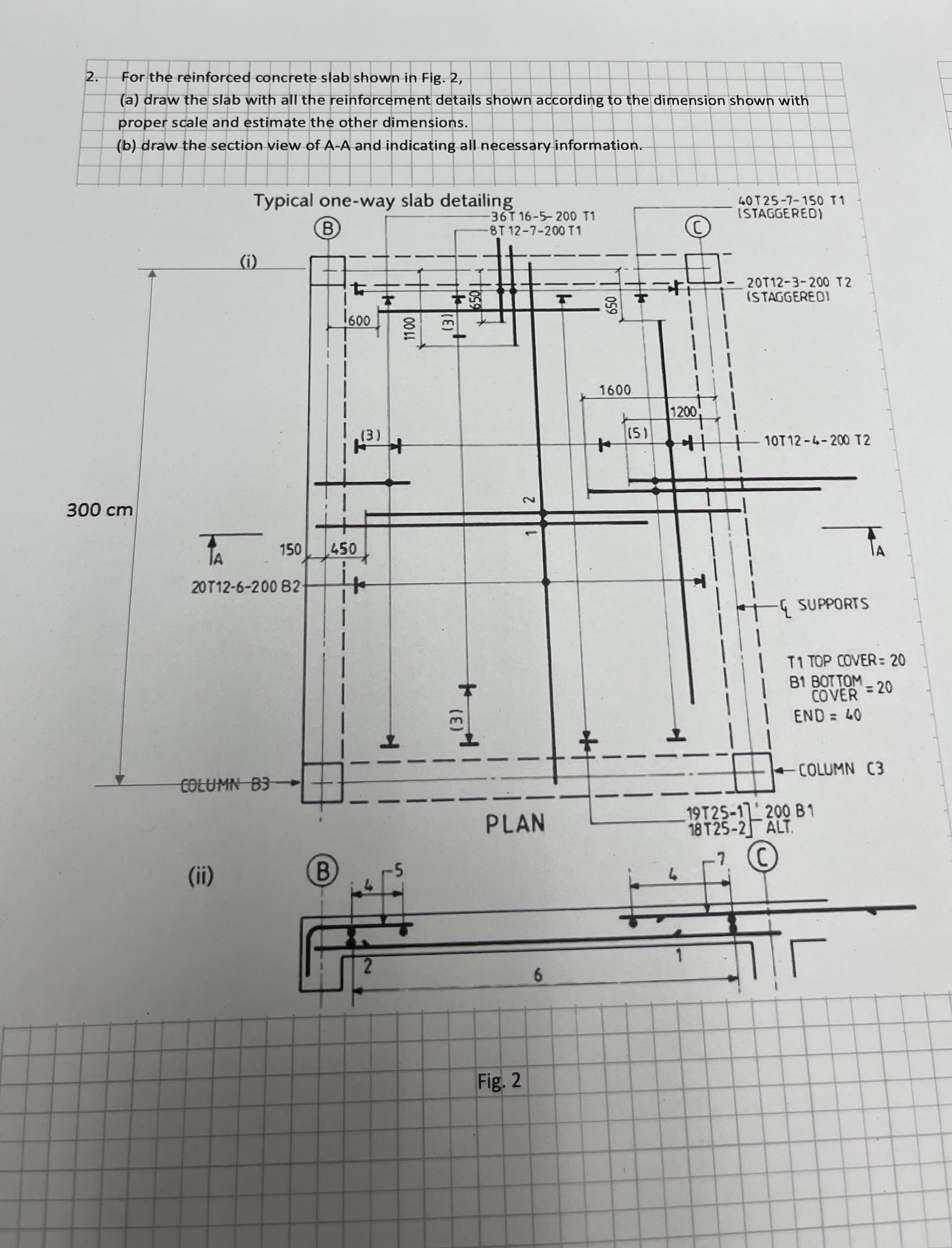 For the reinforced concrete slab shown in Fig. 2
