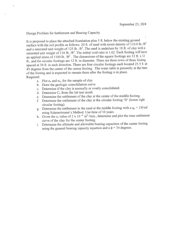 Design Problem for Settlement and Bearing