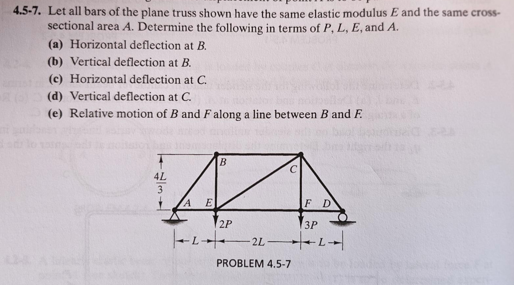 4 . 5 - 7 . Let all bars of the plane truss shown