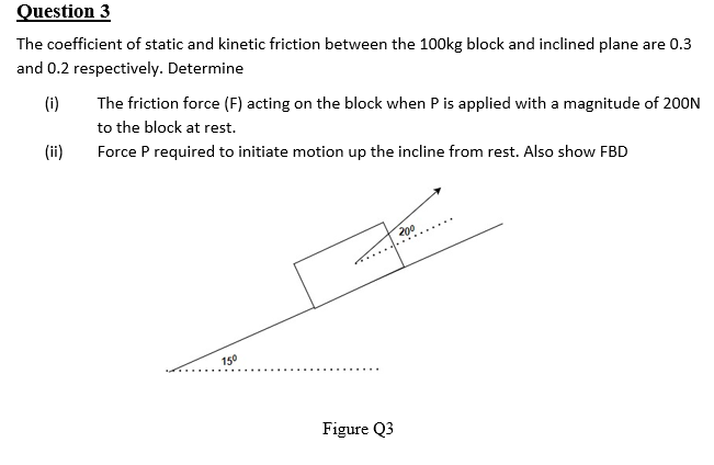 Question 3 The coefficient of static and kinetic