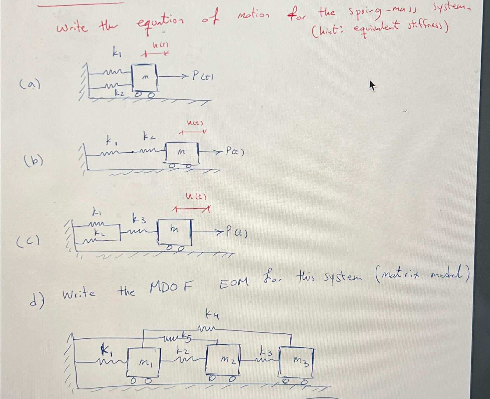 Write the equation of notion for the spring -