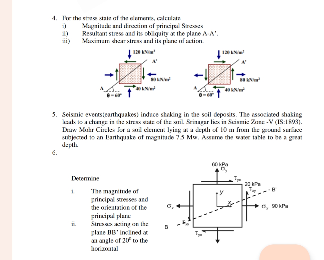 For the stress state of the elements, calculate i