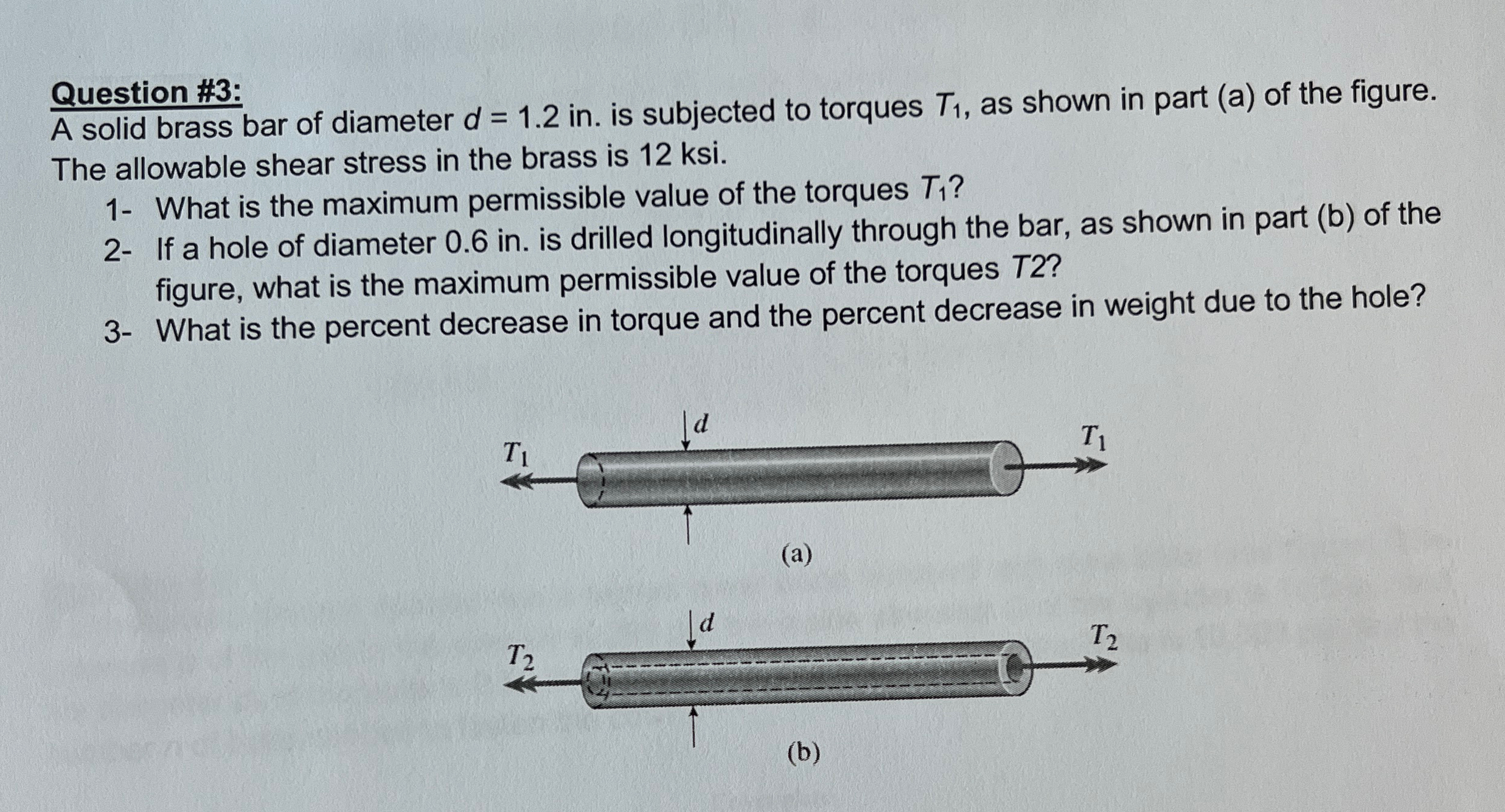 Question # 3 : A solid brass bar of diameter d =