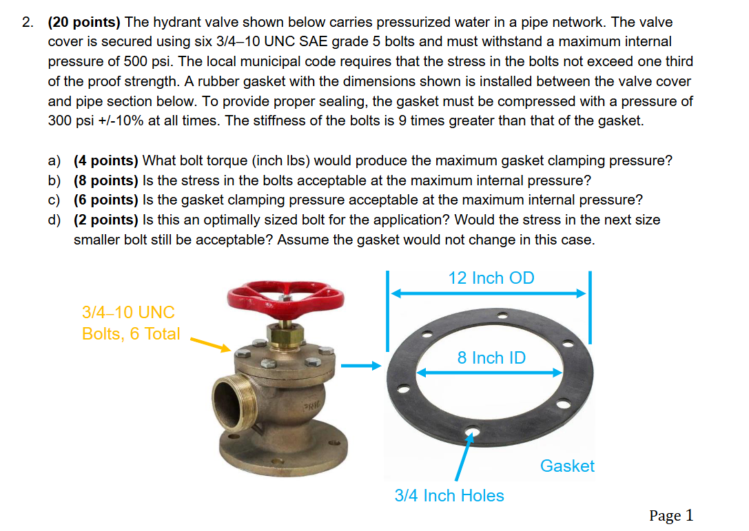 2 . ( 2 0 points ) The hydrant valve shown below