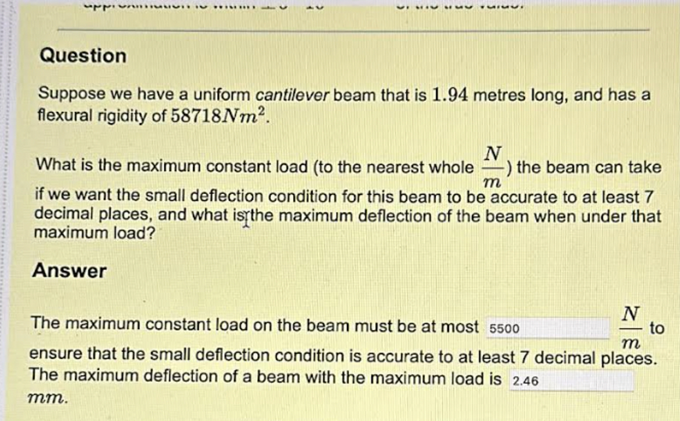 Question Suppose we have a uniform cantilever