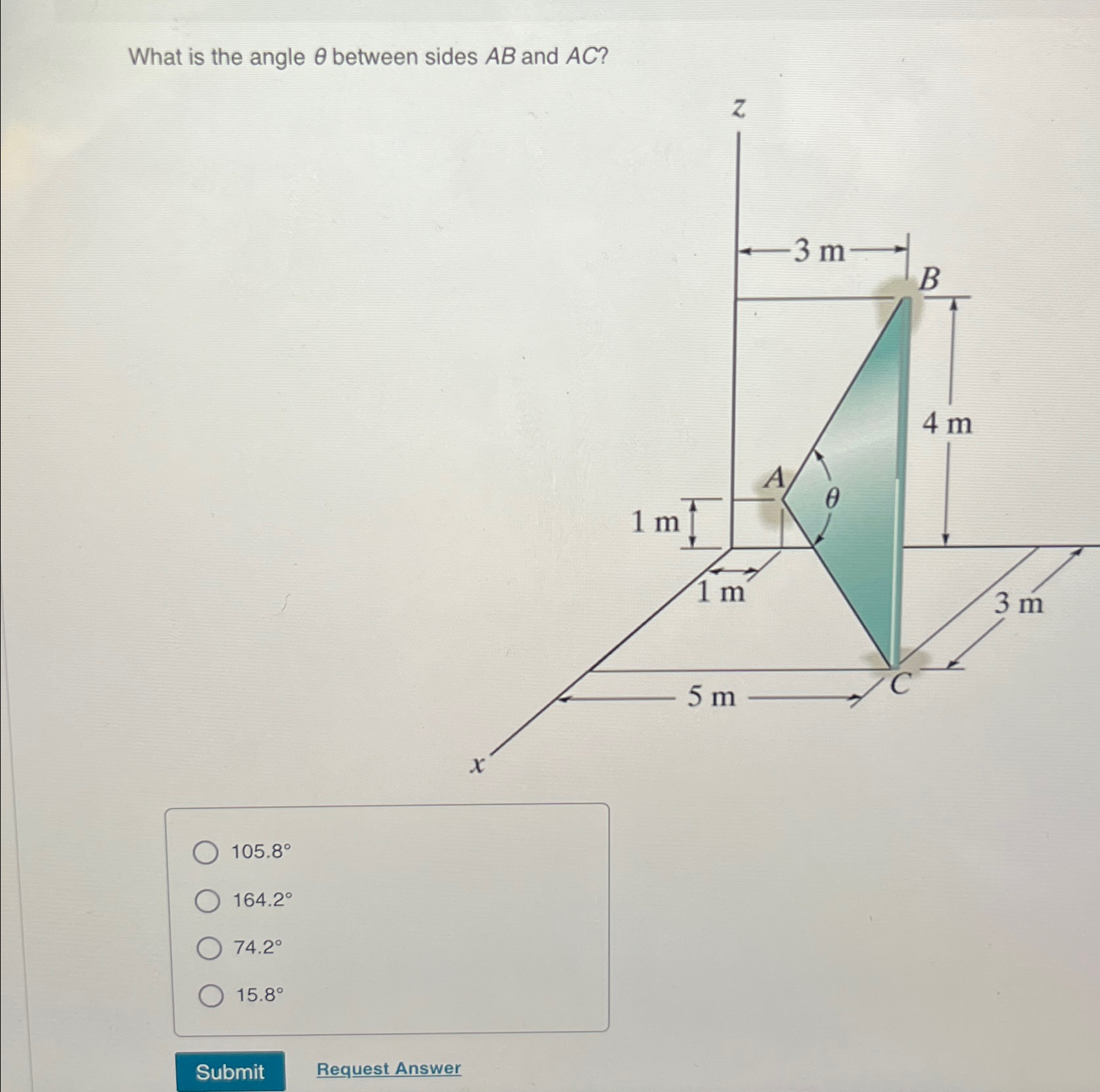 What is the angle between sides A B and A C ? 1 0