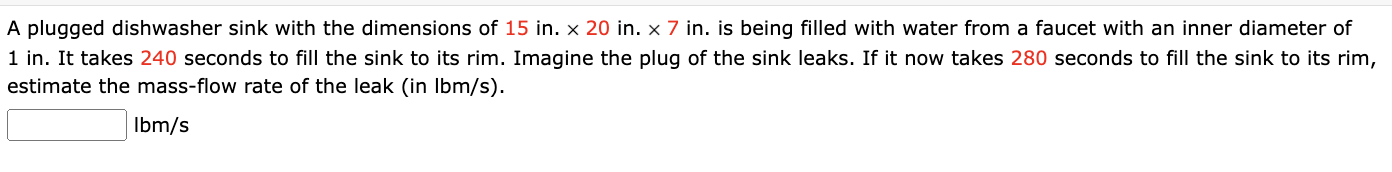 A plugged dishwasher sink with the dimensions of