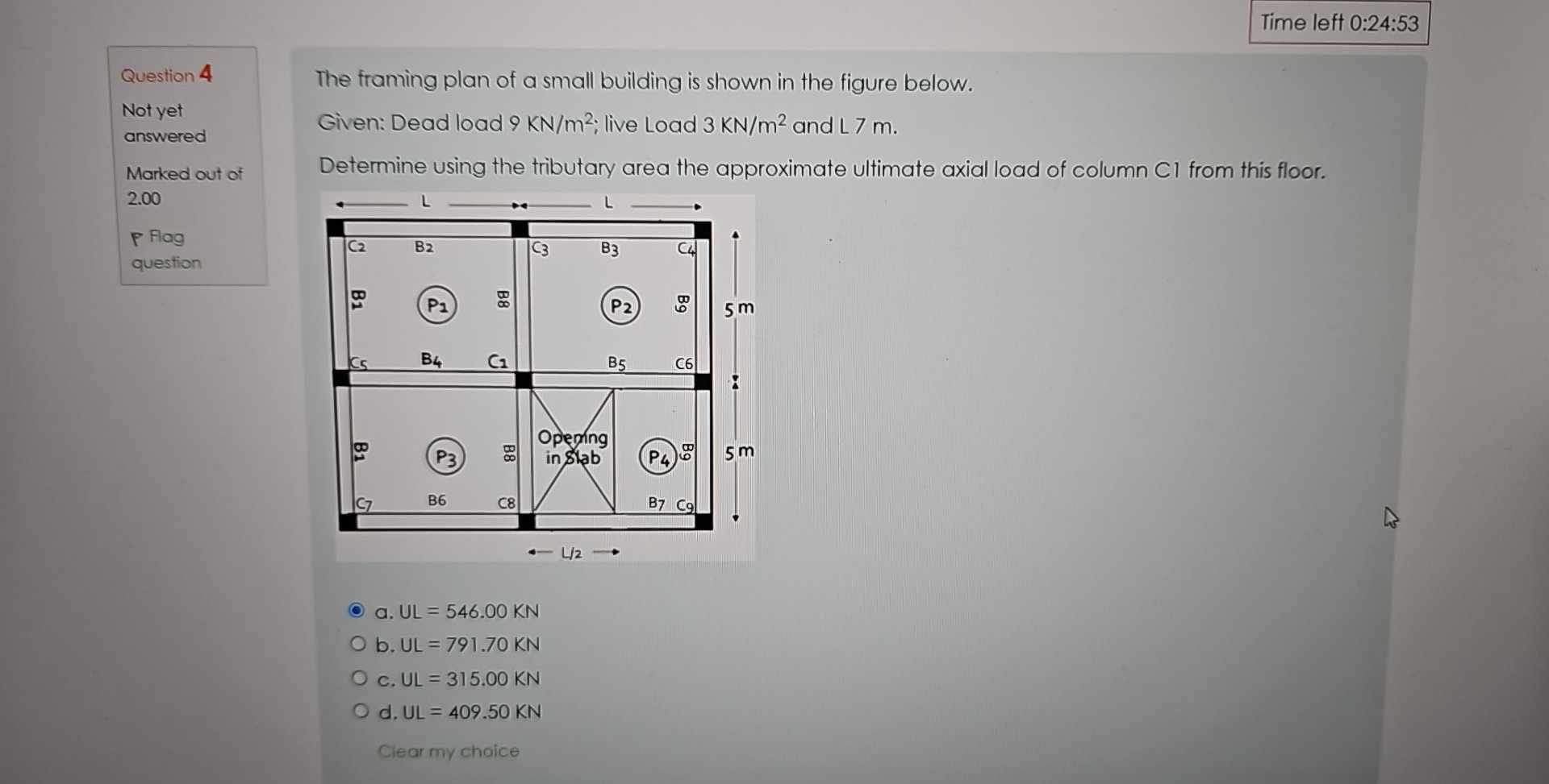 The framing plan of a small building is shown in
