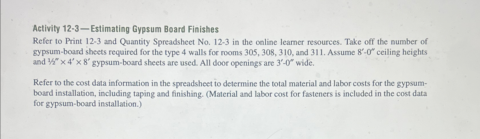 Activity 1 2 - 3 - Estimating Gypsum Board