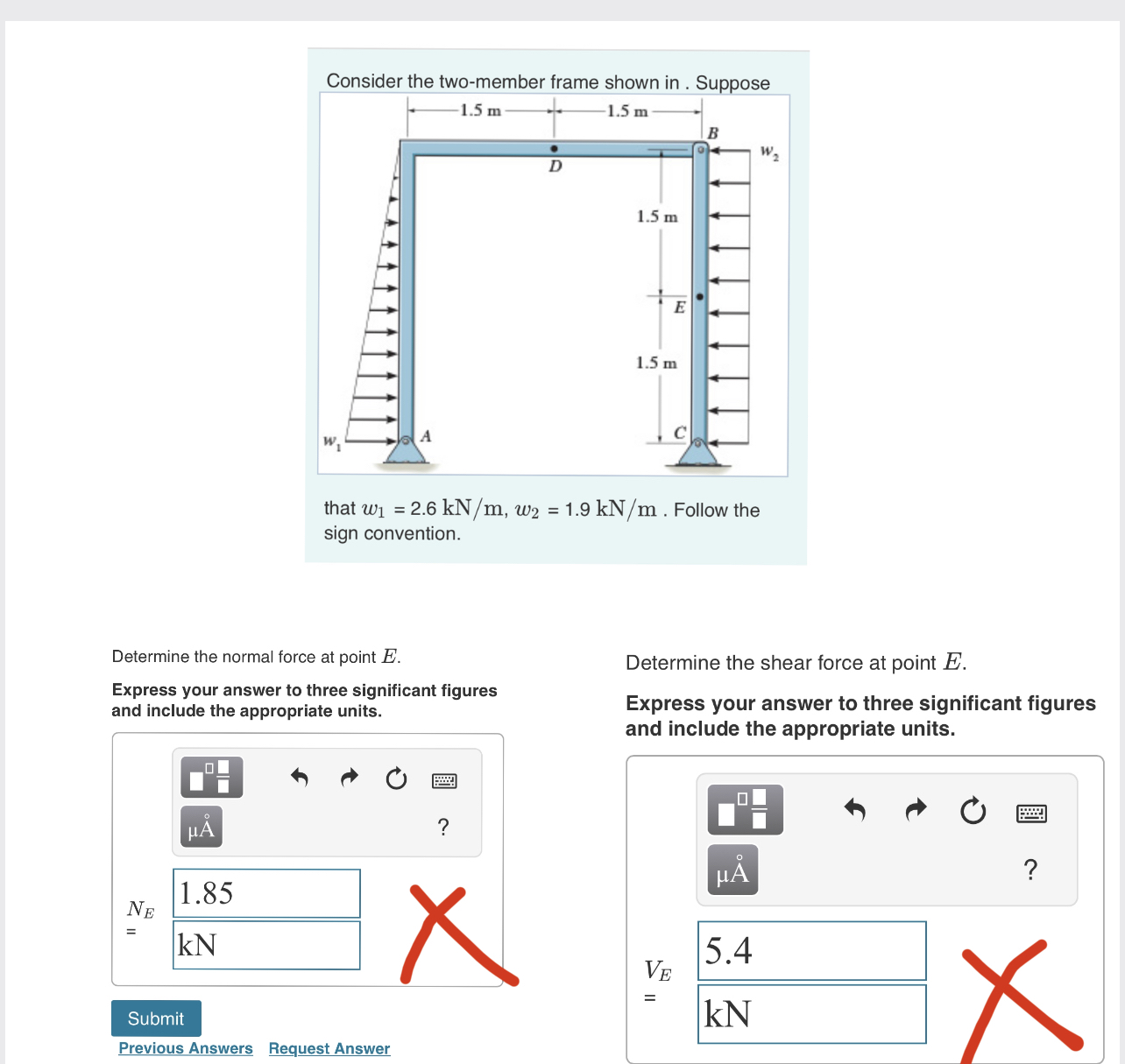 sign convention. Determine the normal force at