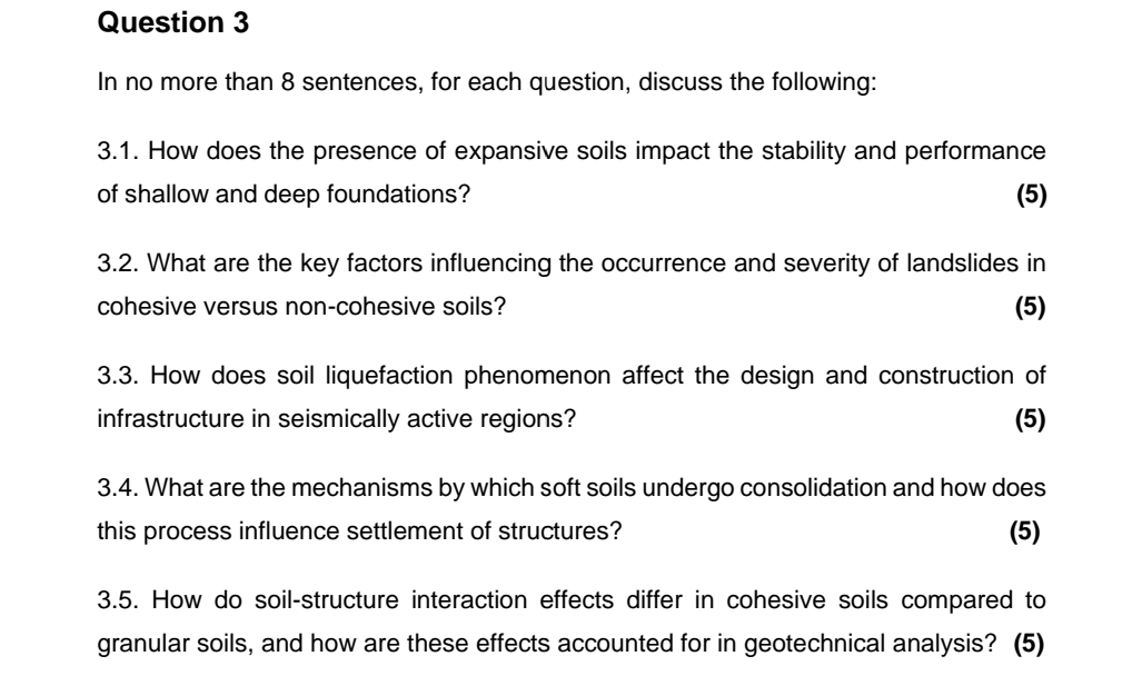 Question 3 In no more than 8 sentences, for each