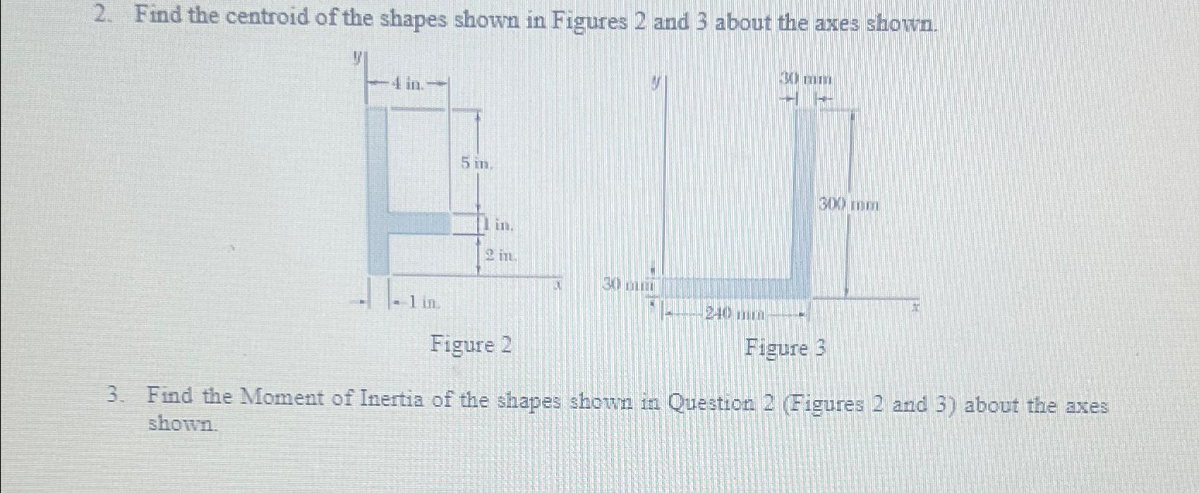 Find the centroid of the shapes shown in Figures