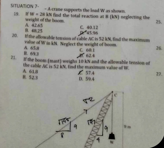 SITUATION 7 - A crane supports the load W as