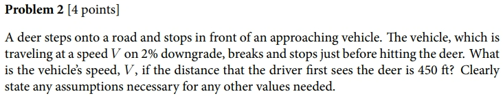 Problem 2 [ 4 points ] A deer steps onto a road