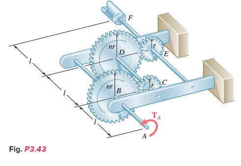 For the gear train described in Prob. 3 . 4 3 ,