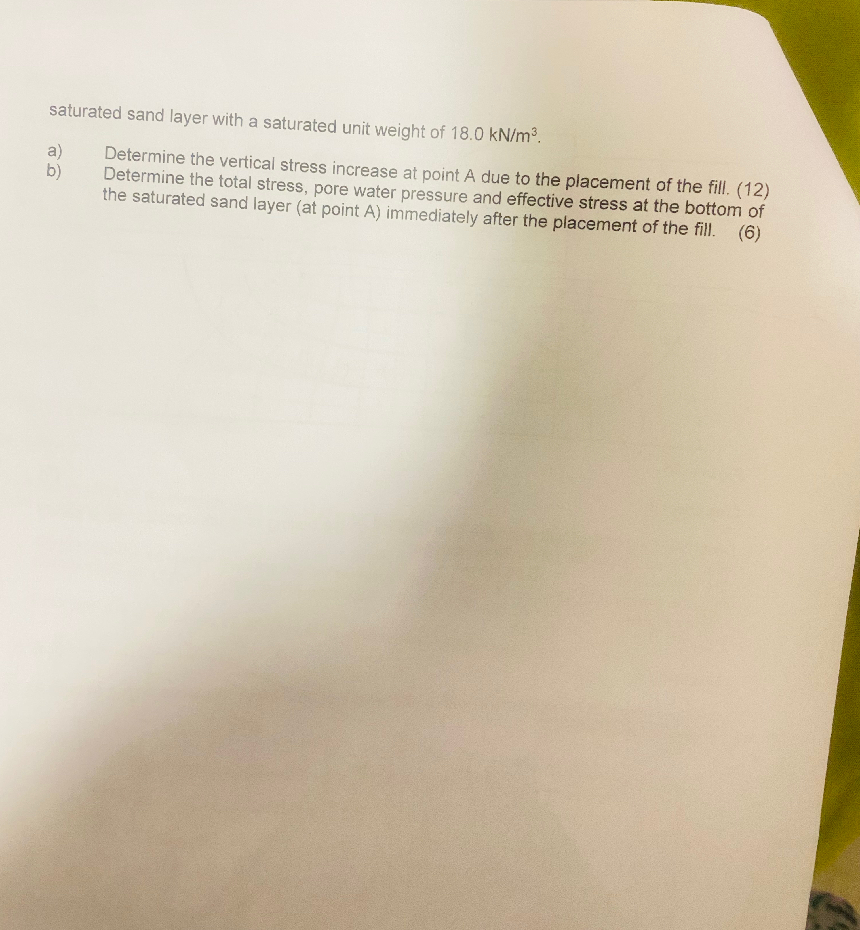 saturated sand layer with a saturated unit weight