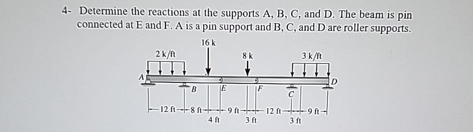 4 - Determine the reactions at the supports A , B
