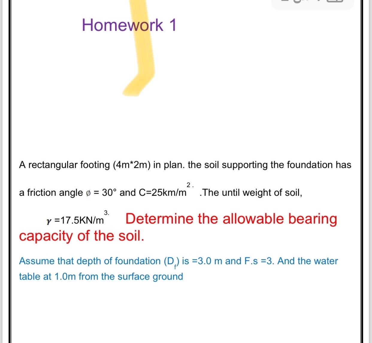 Homework 1 A rectangular footing ( 4 m * * 2 m )