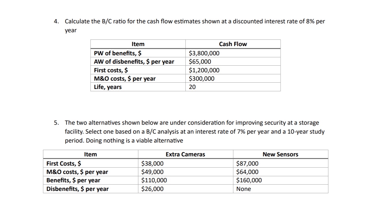 Calculate the B C ratio for the cash flow