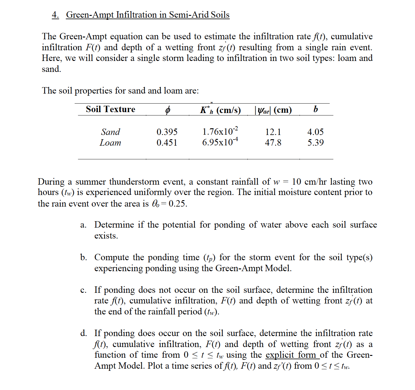 Green - Ampt Infiltration in Semi - Arid Soils