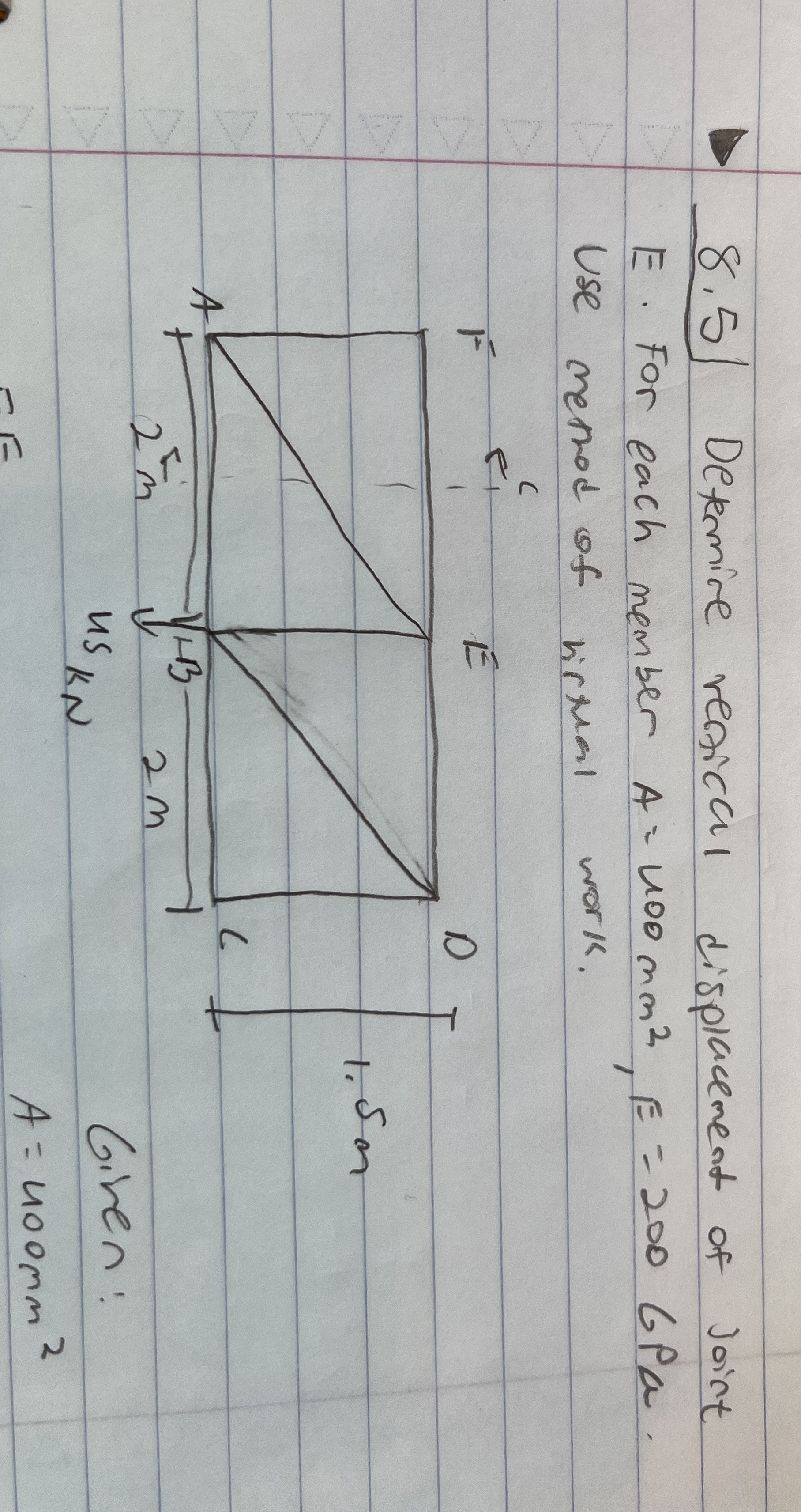 Determine vertical displacement of Joint E . For