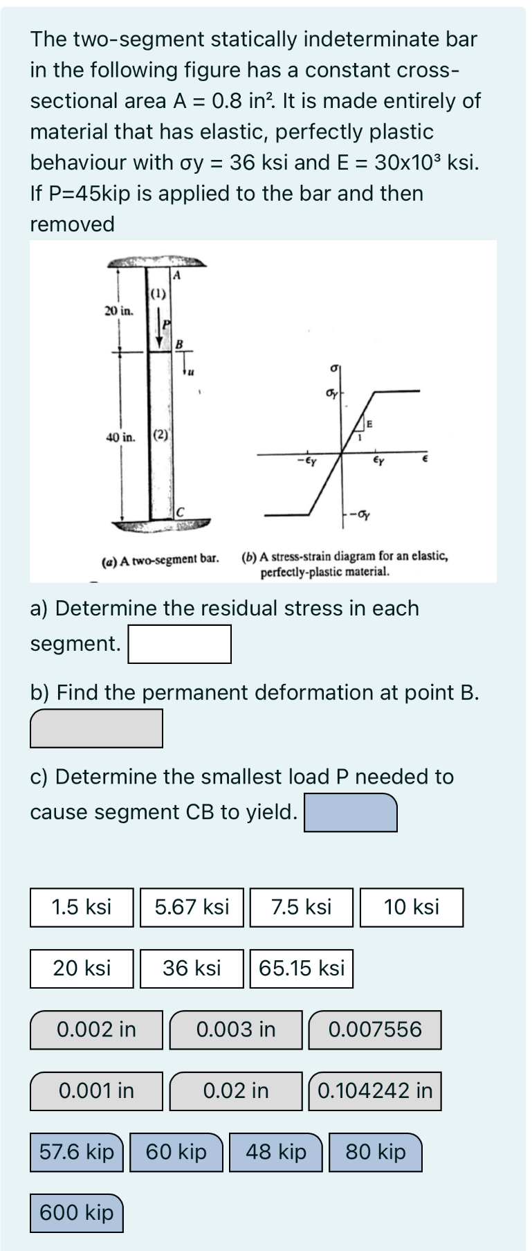 The two - segment statically indeterminate bar in