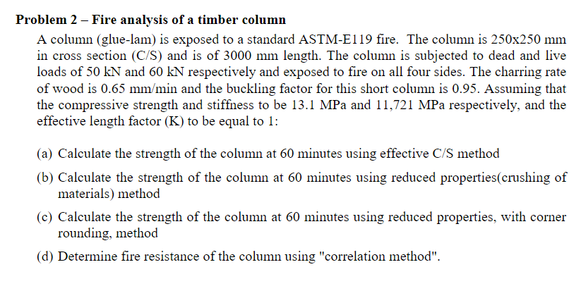Problem 2 - Fire analysis of a timber column A