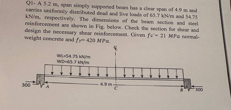 Q 1 - A 5 . 2 m , span simply supported beam has