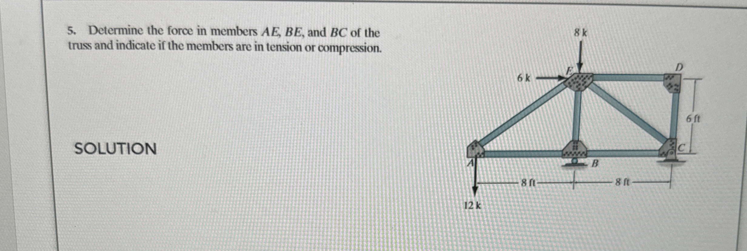 Determine the force in members A E , B E , and B